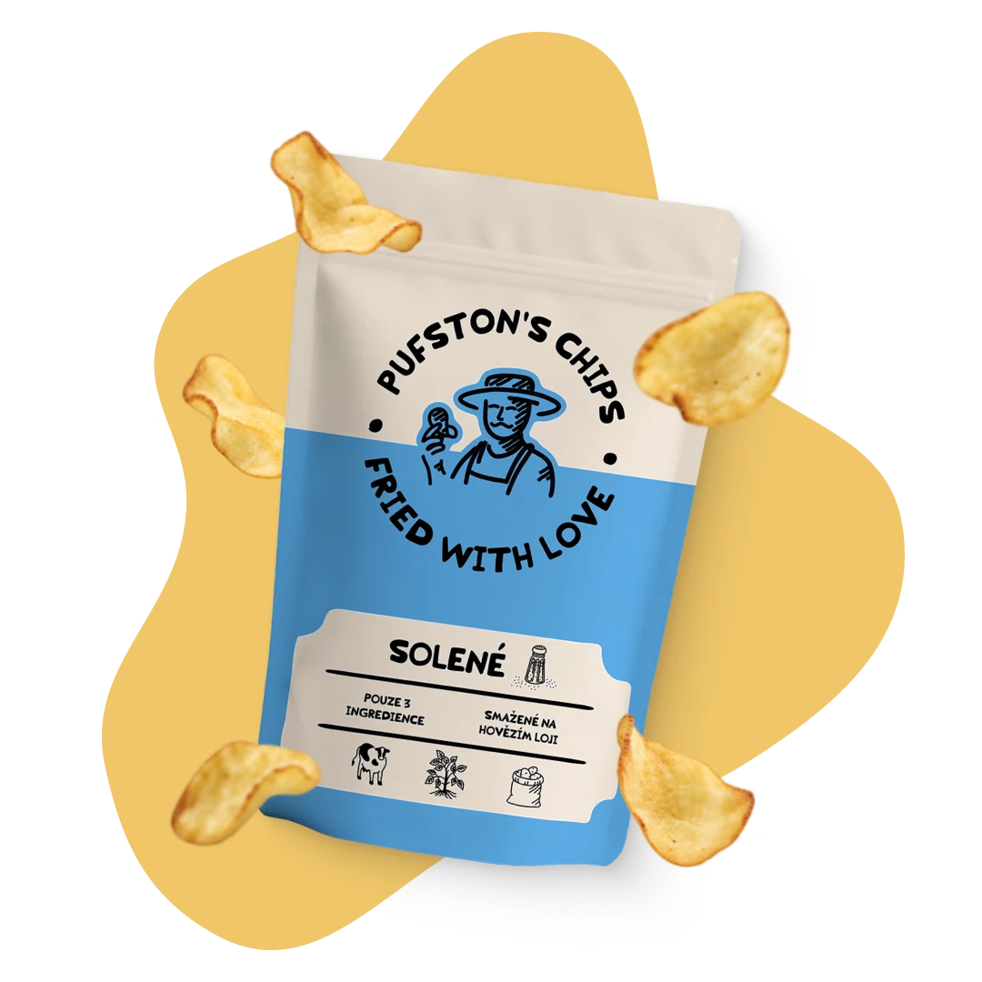 Sáček Pufston's Chips solené obklopený chipsy